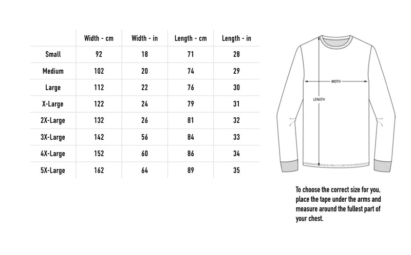 Size chart for Snake Longsleeve - Black