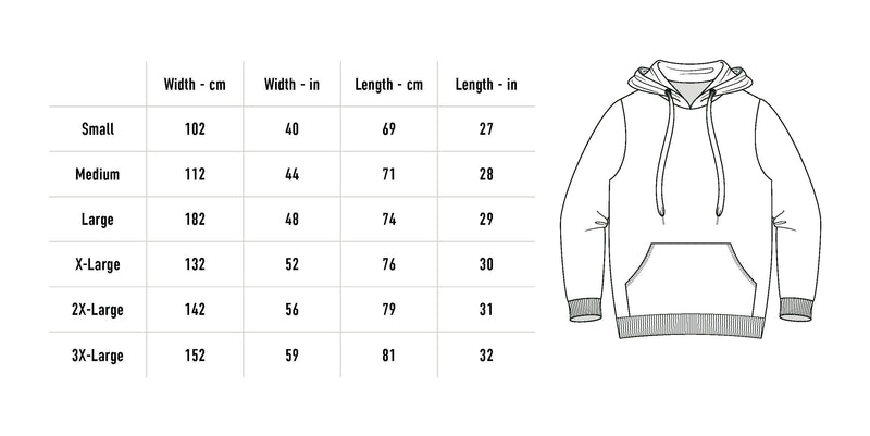 Size chart for Magma Hoodie - Black
